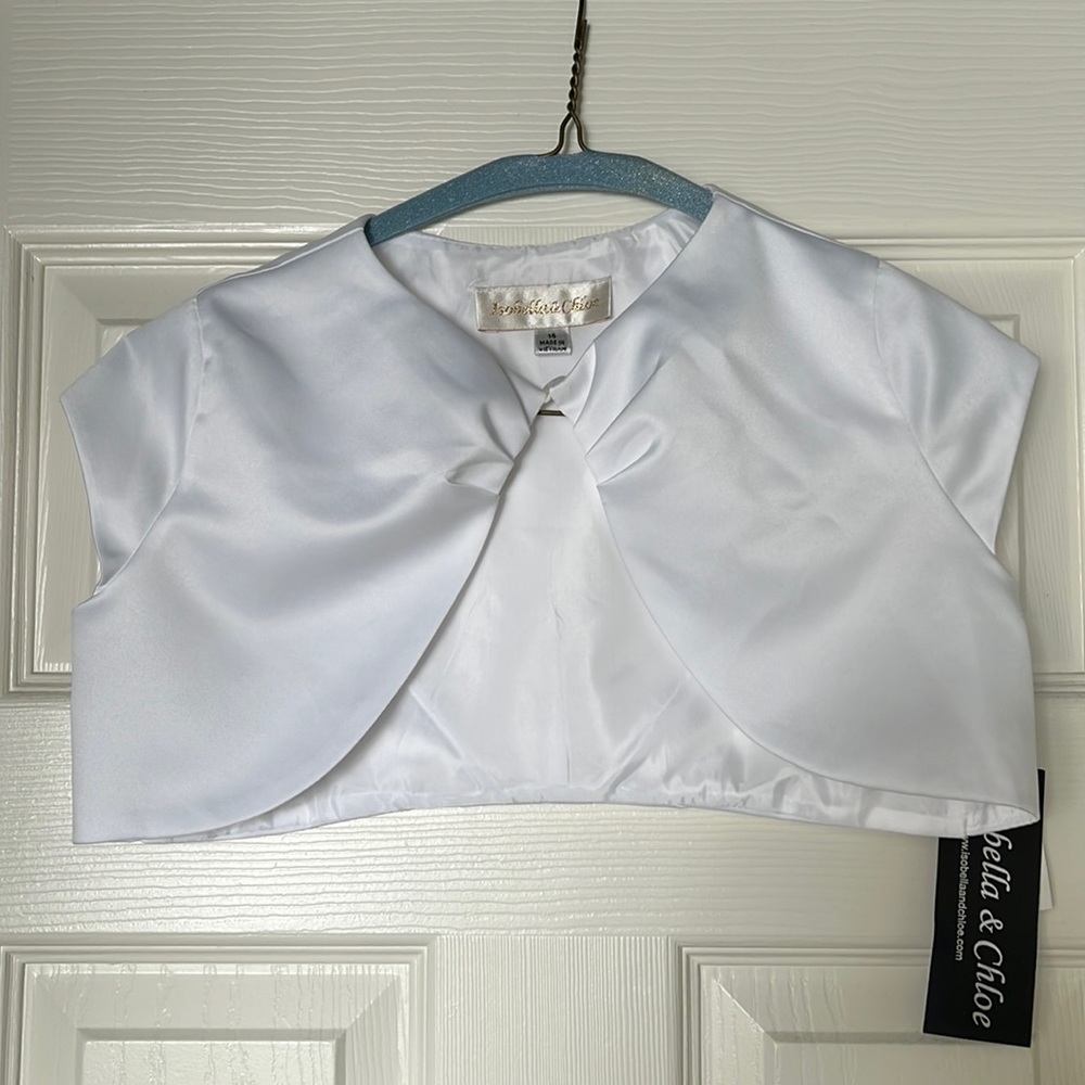 Isobella & Chloe White Satin Shrug Bolero Jacket